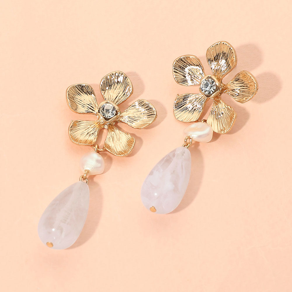 Madeline Love White Floral Resin Teardrop Link Drop Earrings