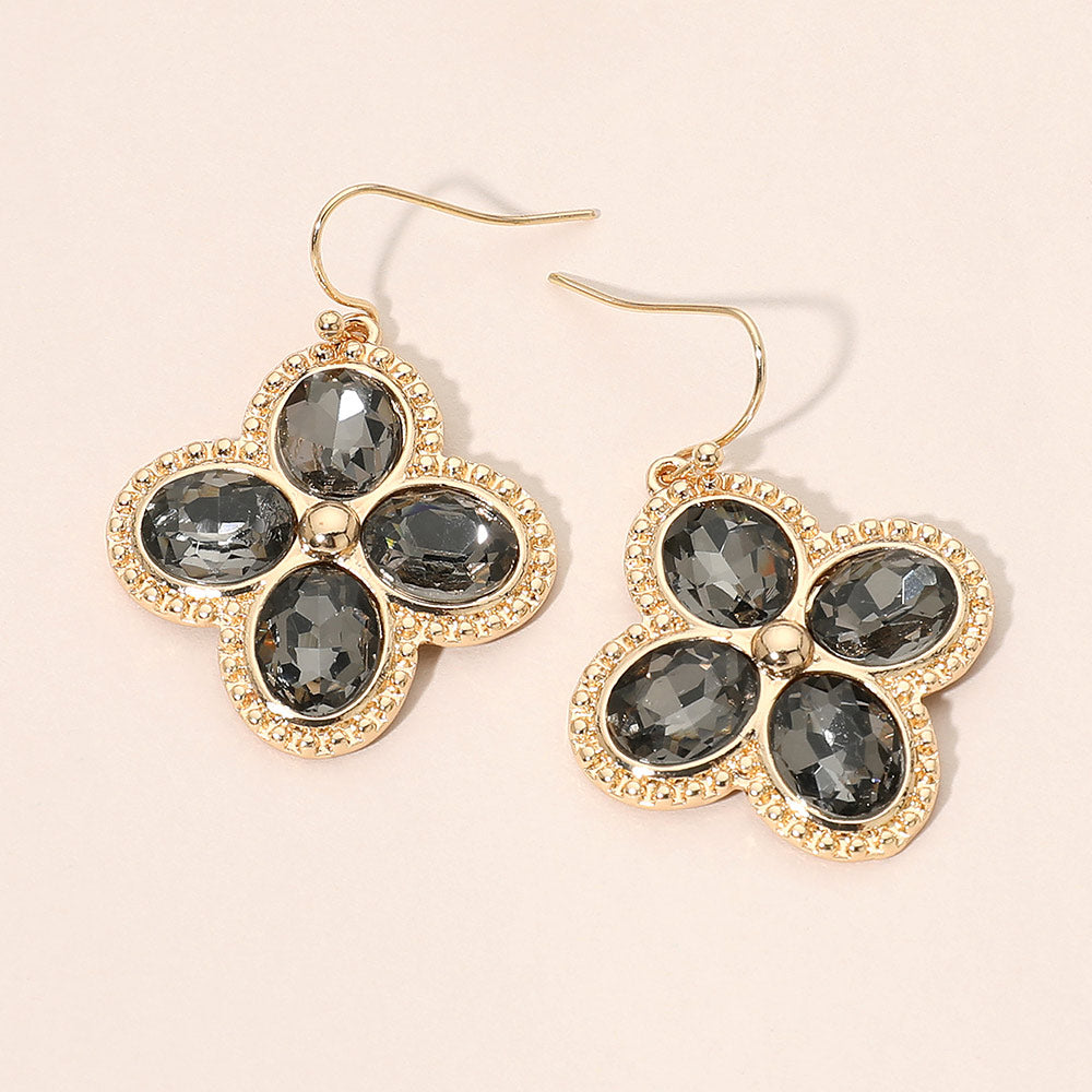 Madeline Love Black Diamond Four Leaf Clover Crystal Drop Earrings