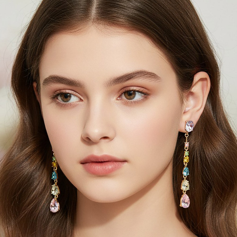 Madeline Love Light, Multi Teardrop Stone Cluster Linear Drop Earrings
