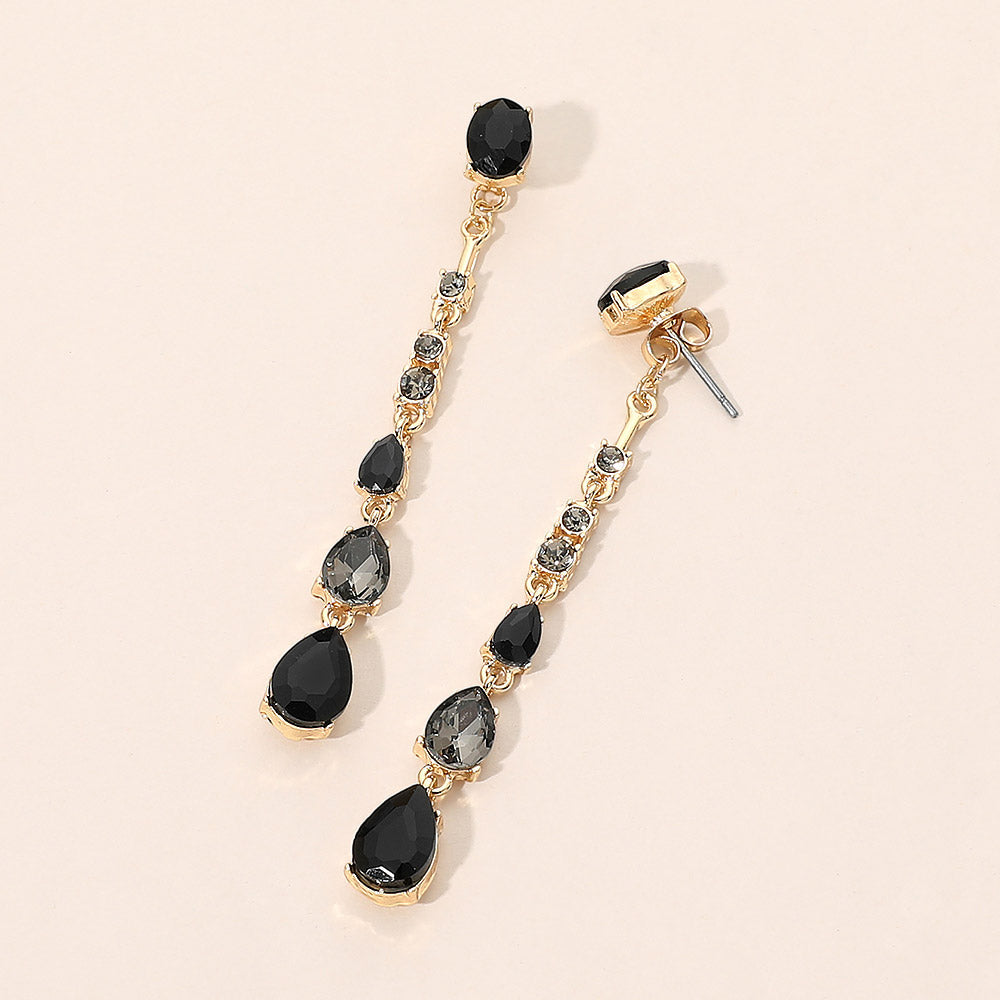 Madeline Love Black, Multi Teardrop Stone Cluster Linear Drop Earrings