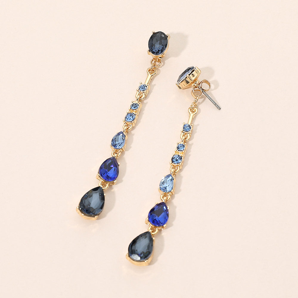 Madeline Love Blue, Multi Teardrop Stone Cluster Linear Drop Earrings