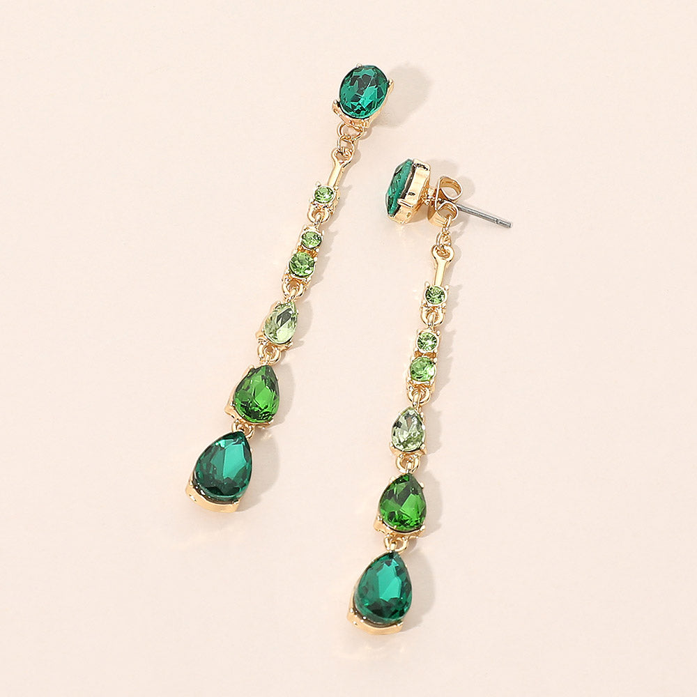 Madeline Love Green, Multi Teardrop Stone Cluster Linear Drop Earrings