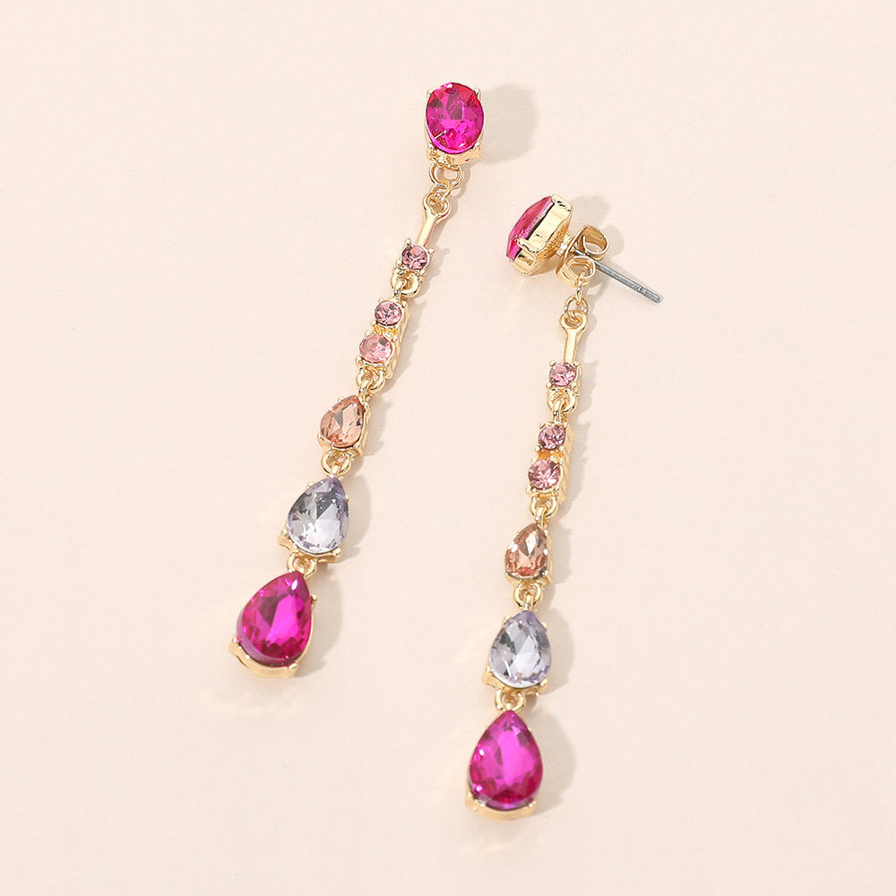 Madeline Love Multi, Pink Teardrop Stone Cluster Linear Drop Earrings