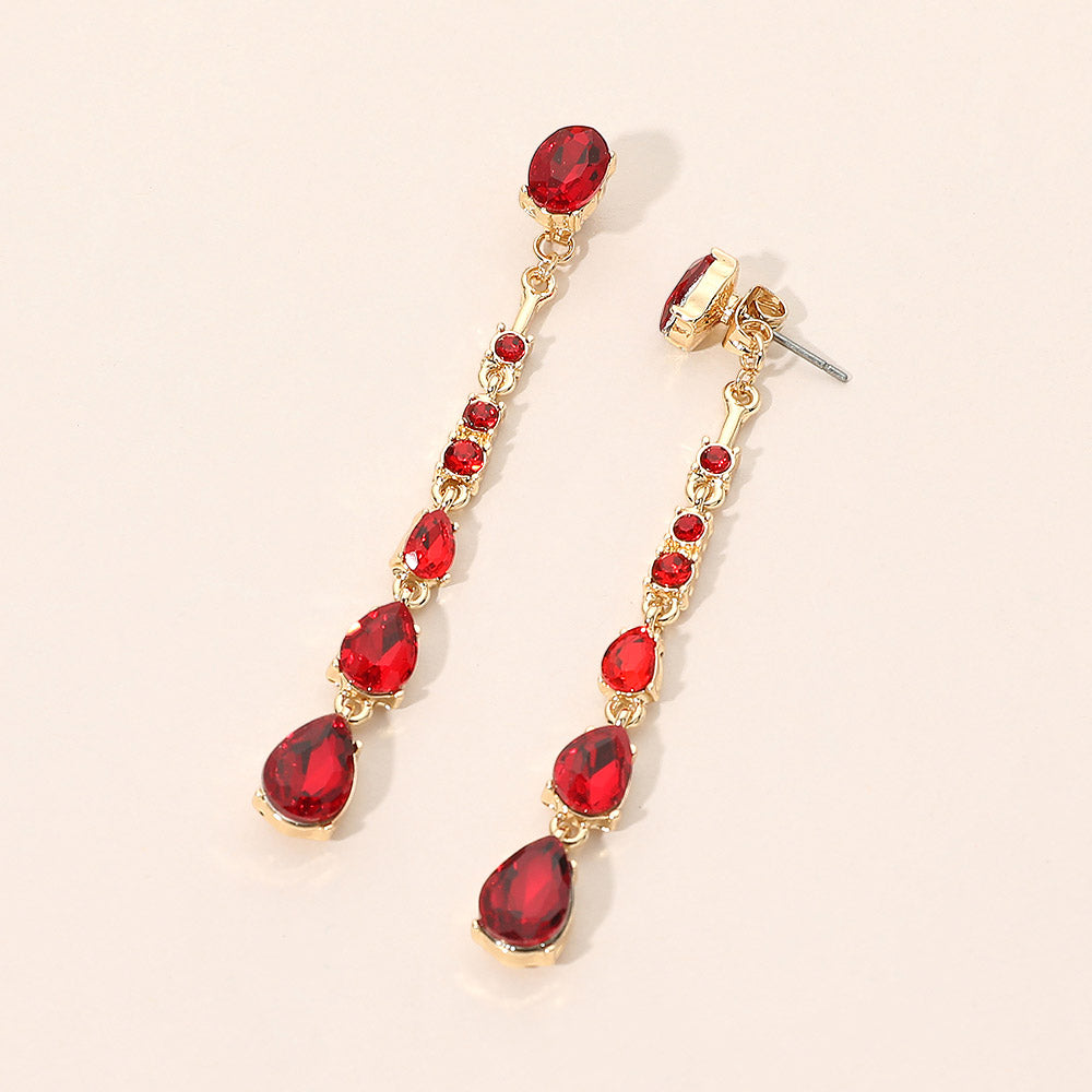 Madeline Love Multi, Red Teardrop Stone Cluster Linear Drop Earrings