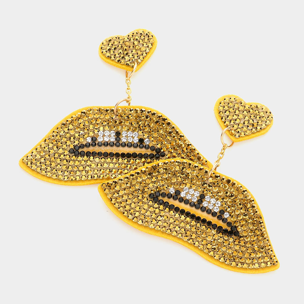 Madeline Love Gold Felt Back Bling Heart Lips Link Dangle Earrings