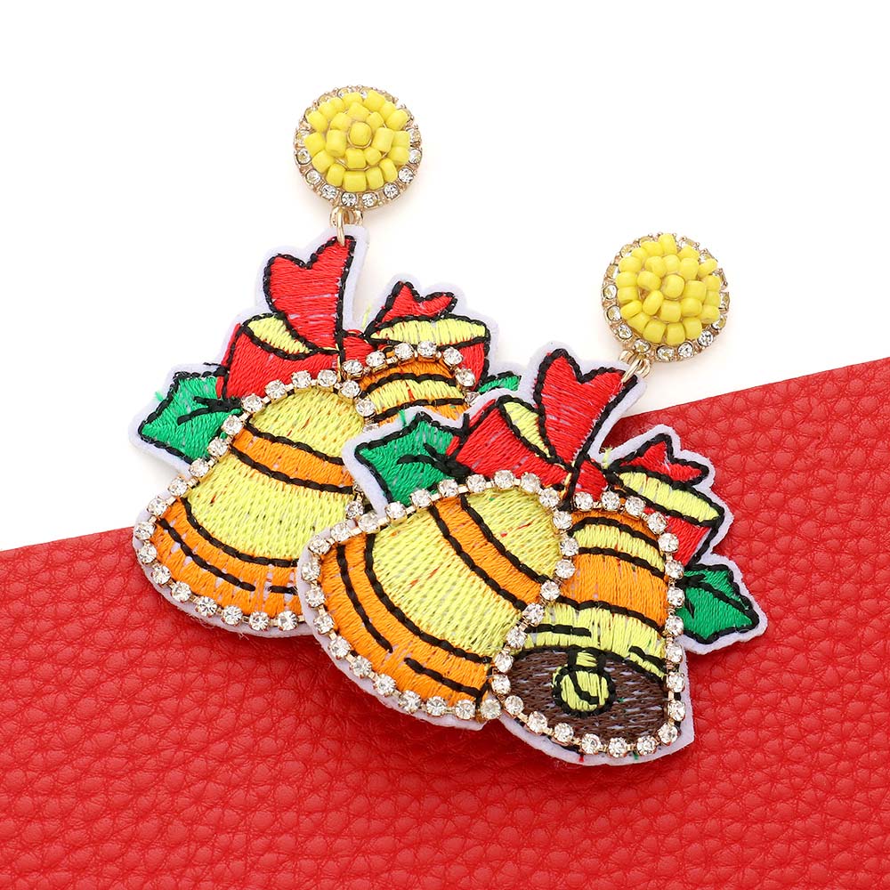Madeline Love Gold, Yellow Crystal Pave Trimmed Jingle Bell Dangle Earrings