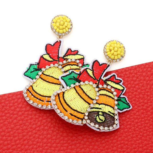 Madeline Love Gold, Yellow Crystal Pave Trimmed Jingle Bell Dangle Earrings