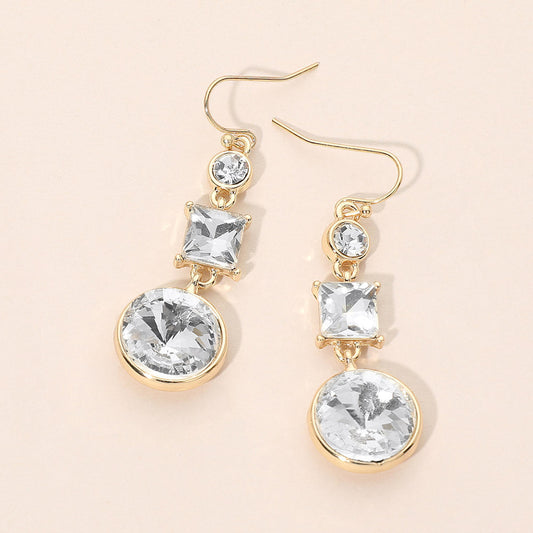 Madeline Love Clear, Gold Square Round Geometric Stone Link Drop Earrings
