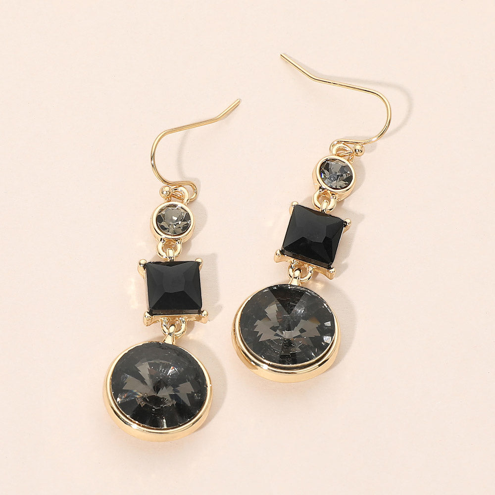 Madeline Love Black, Multi Square Round Geometric Stone Link Drop Earrings