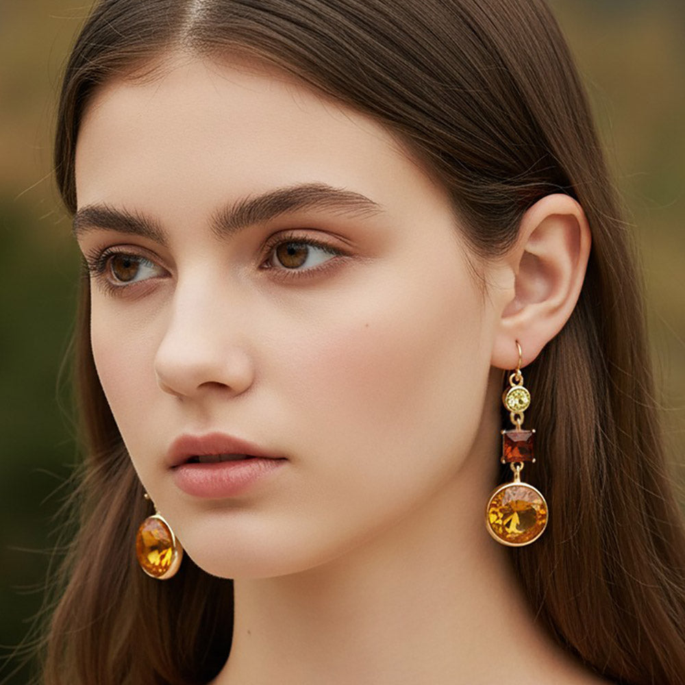 Madeline Love Brown, Multi Square Round Geometric Stone Link Drop Earrings