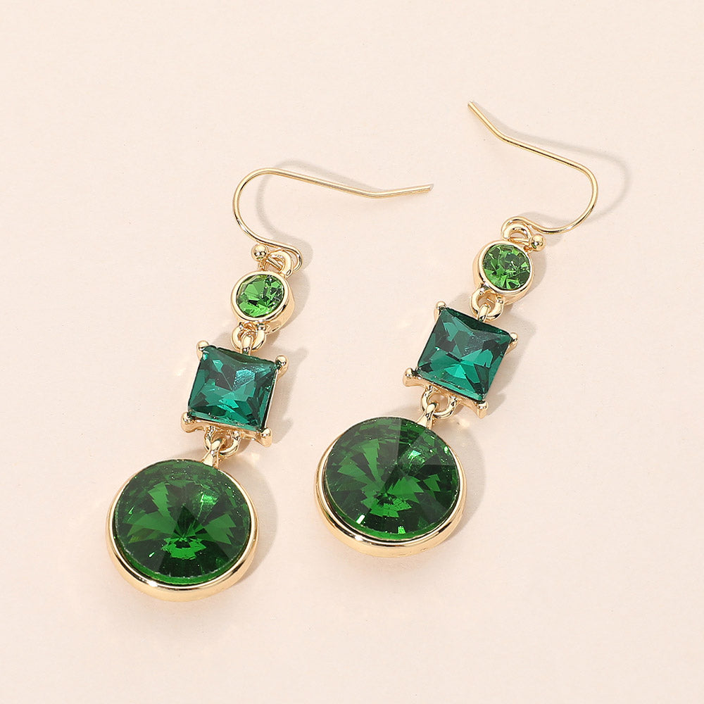 Madeline Love Green, Multi Square Round Geometric Stone Link Drop Earrings