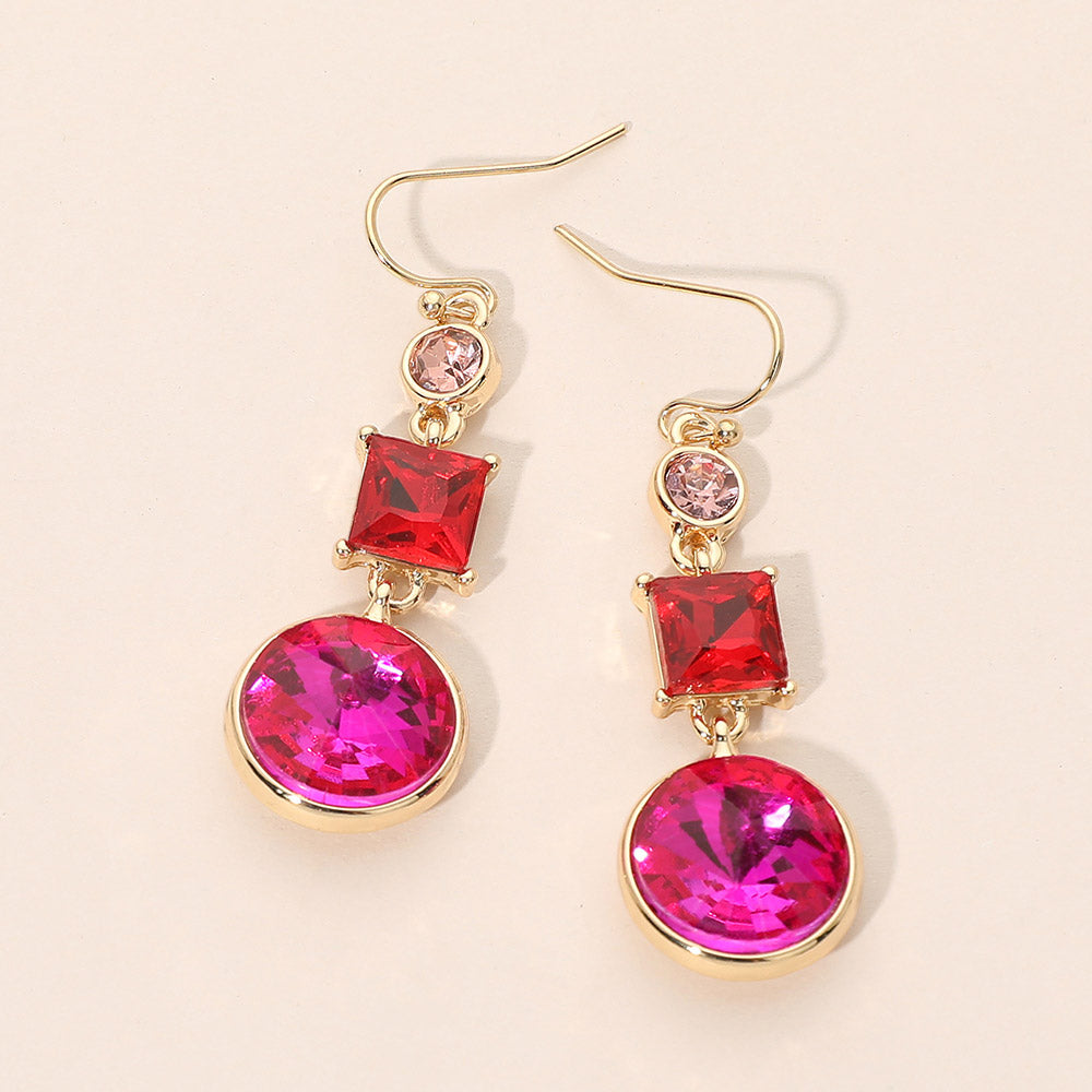 Madeline Love Multi, Pink Square Round Geometric Stone Link Drop Earrings