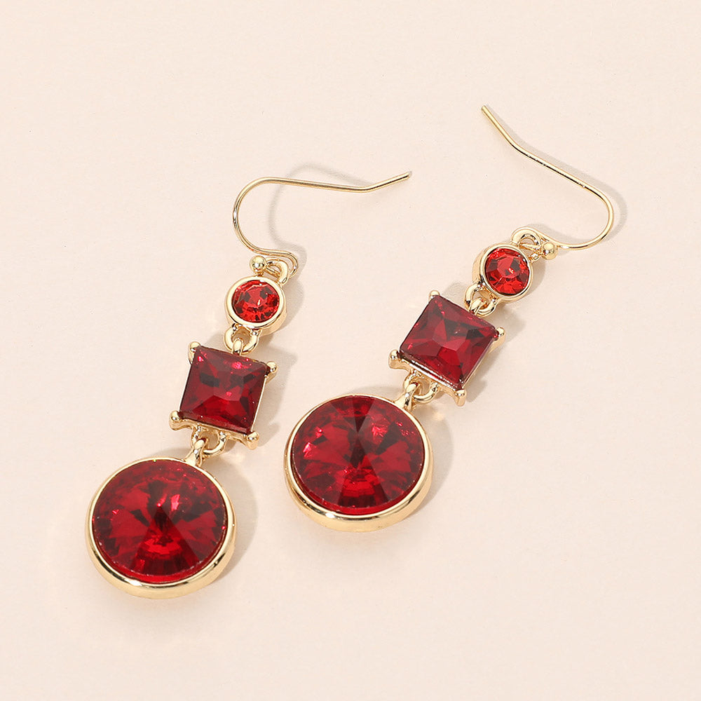 Madeline Love Multi, Red Square Round Geometric Stone Link Drop Earrings