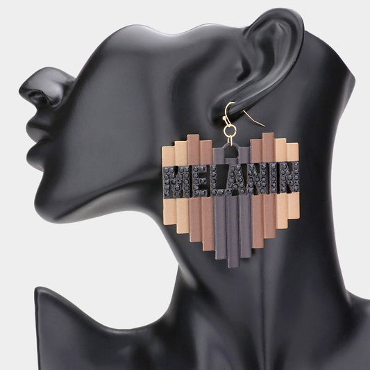 Melanin Message Metal Heart Dangle Earrings