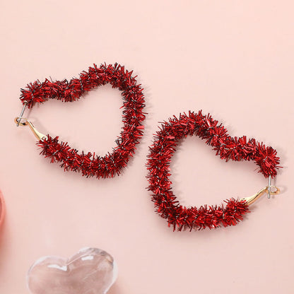 Madeline Love Gold, Red Tinsel Heart Hoop Earrings