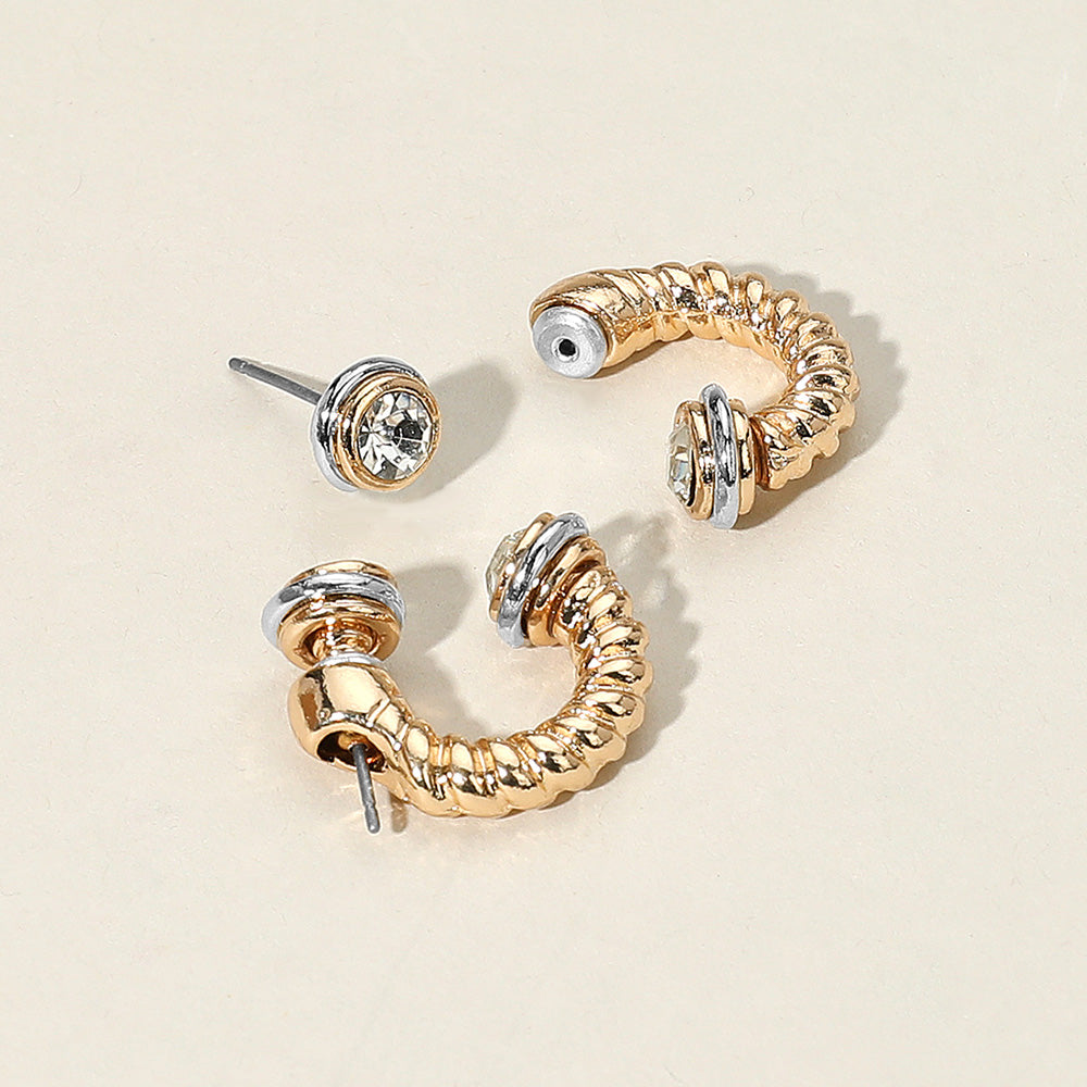 Madeline Love Clear, Gold Stone Tip Two Tone Twisted Metal Ear Jacket Earrings