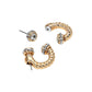 Madeline Love Clear, Gold Stone Tip Two Tone Twisted Metal Ear Jacket Earrings - desc