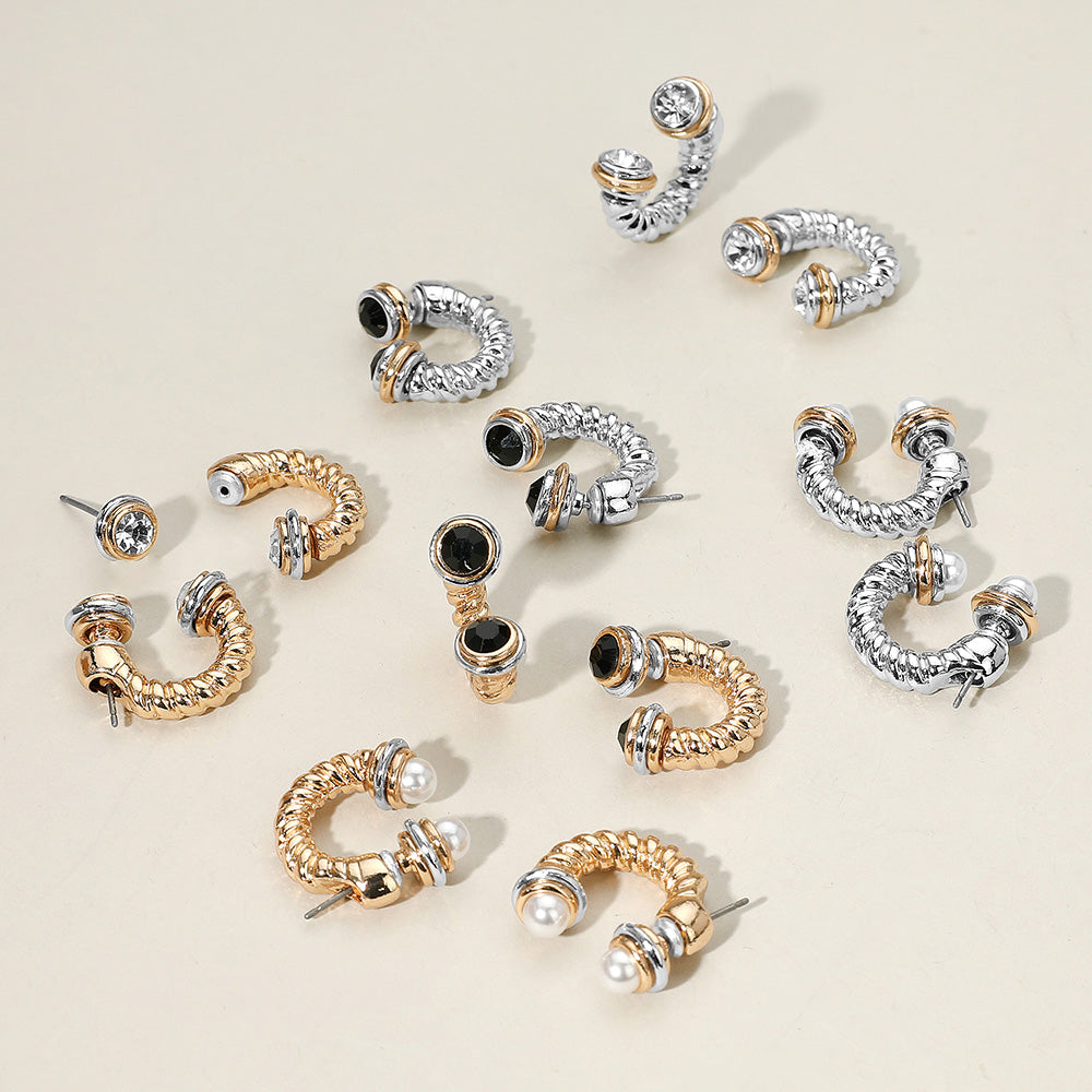 Madeline Love Clear, Gold Stone Tip Two Tone Twisted Metal Ear Jacket Earrings - extra