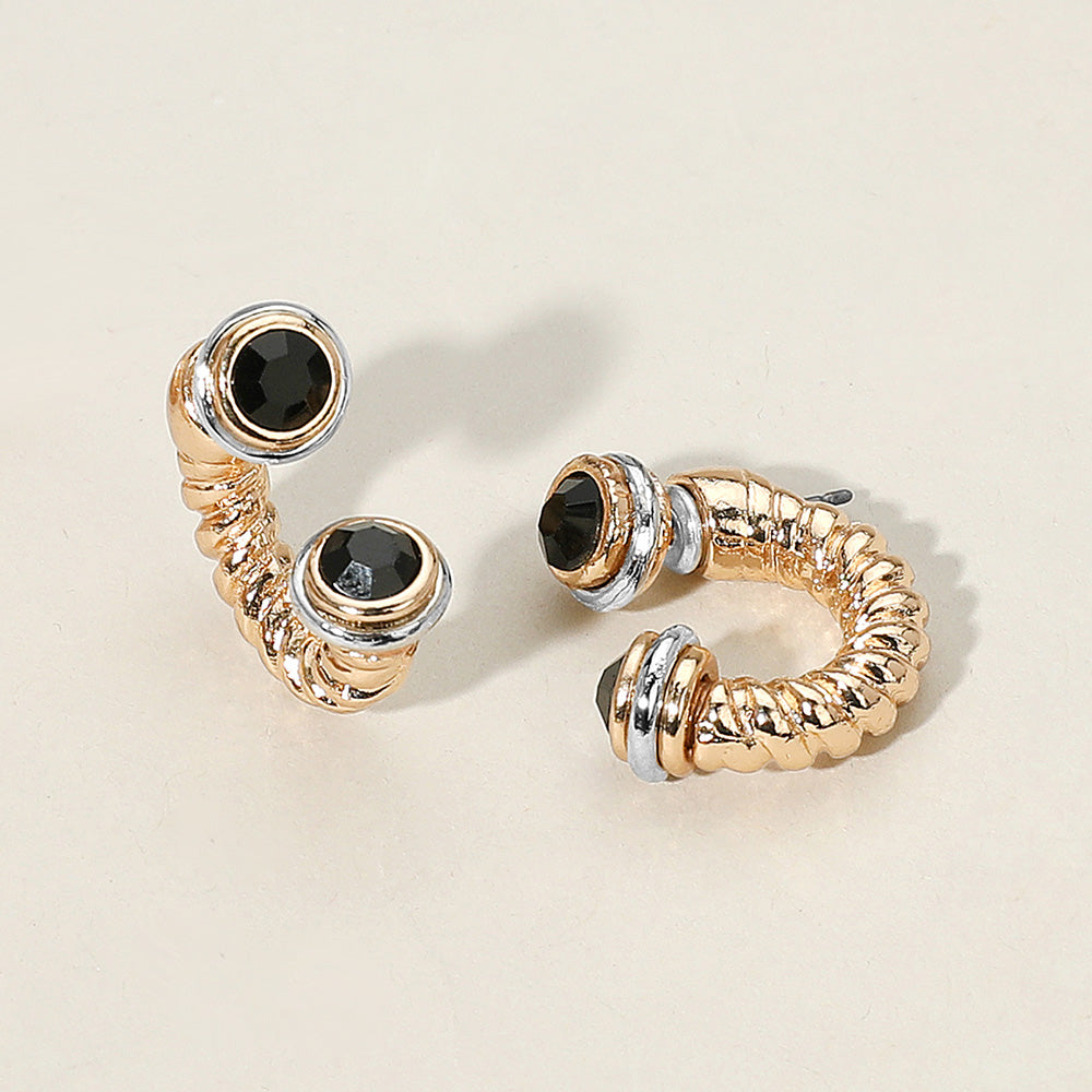 Madeline Love Gold, Jet Black Stone Tip Two Tone Twisted Metal Ear Jacket Earrings