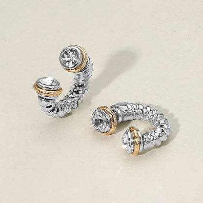 Madeline Love Clear, Rhodium Stone Tip Two Tone Twisted Metal Ear Jacket Earrings