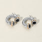 Madeline Love Jet Black, Rhodium Stone Tip Two Tone Twisted Metal Ear Jacket Earrings