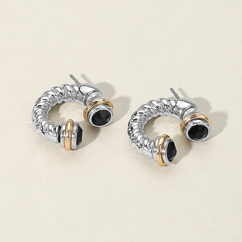 Madeline Love Jet Black, Rhodium Stone Tip Two Tone Twisted Metal Ear Jacket Earrings