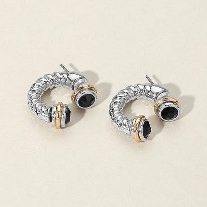 Madeline Love Jet Black, Rhodium Stone Tip Two Tone Twisted Metal Ear Jacket Earrings