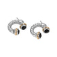 Madeline Love Jet Black, Rhodium Stone Tip Two Tone Twisted Metal Ear Jacket Earrings - desc