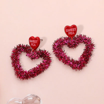 Madeline Love Fuchsia, Gold Sweet Pea Tinsel Heart Dangle Earrings