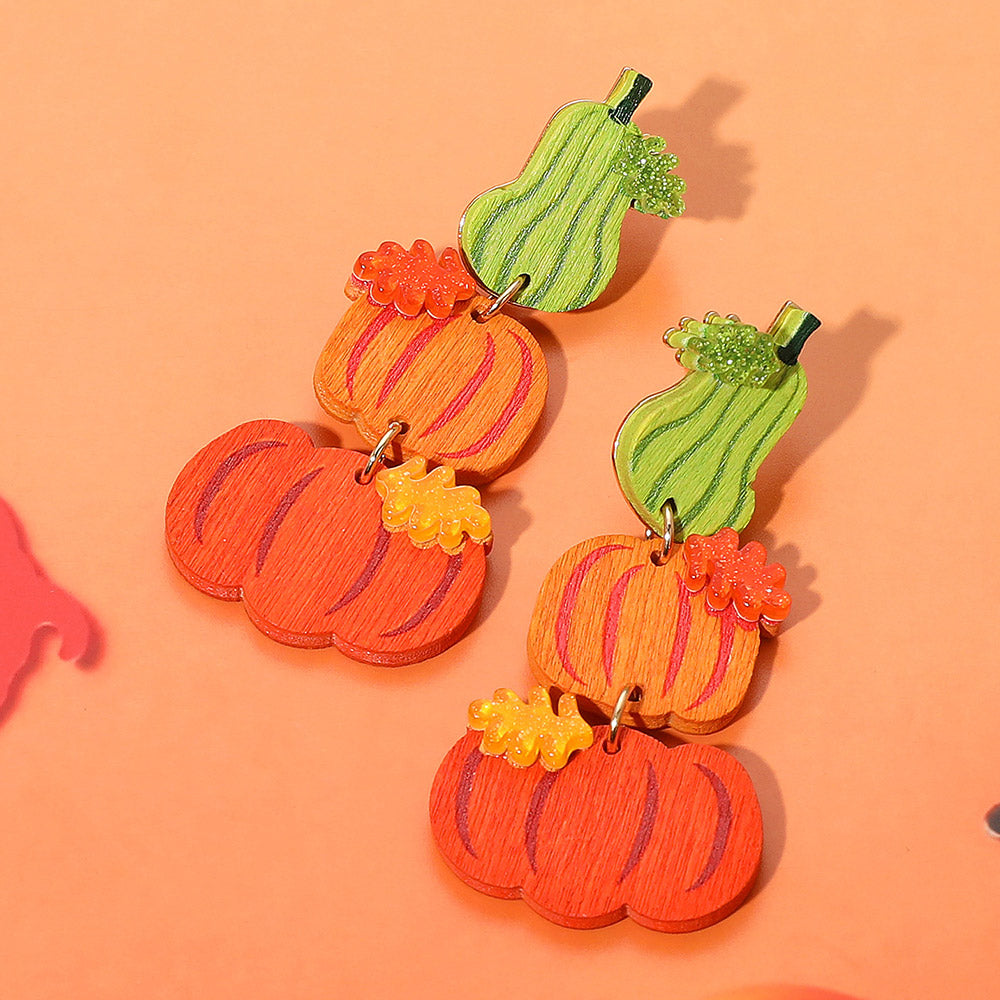 Madeline Love Multi Wooden Fall Pumpkin Gourd Drop Earrings
