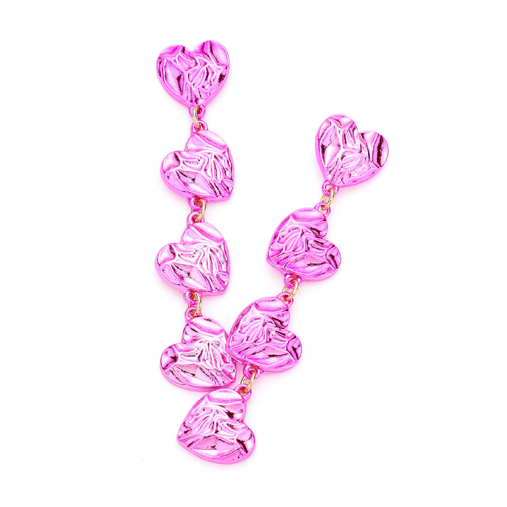 Textured Heart Link Dropdown Earrings