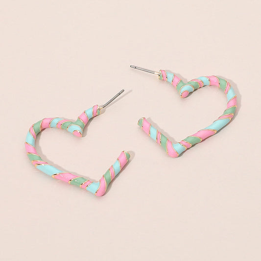 Madeline Love Gold, Multi Enamel Twisted Candy Cane Open Heart Hoop Earrings