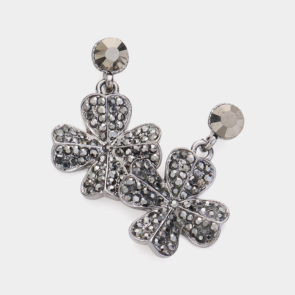Madeline Love Hematite Rhinestone Paved Clover Dangle Earrings