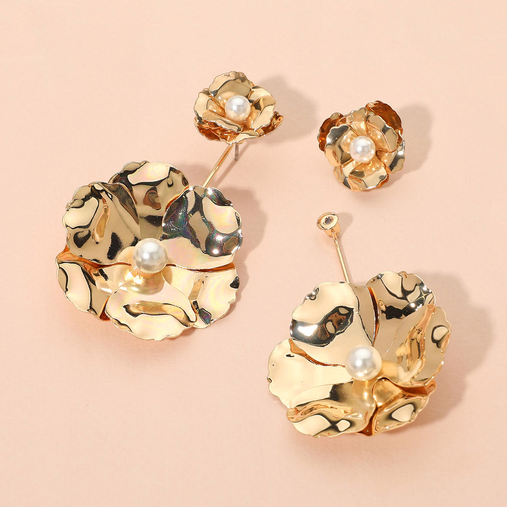 Madeline Love Gold Pearl Accent Sculpted Floral Petal Drop Earrings