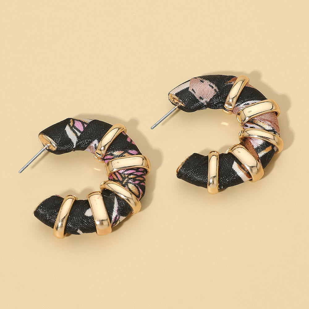 Madeline Love Black Chunky Fabric Wrapped Hoop Earrings