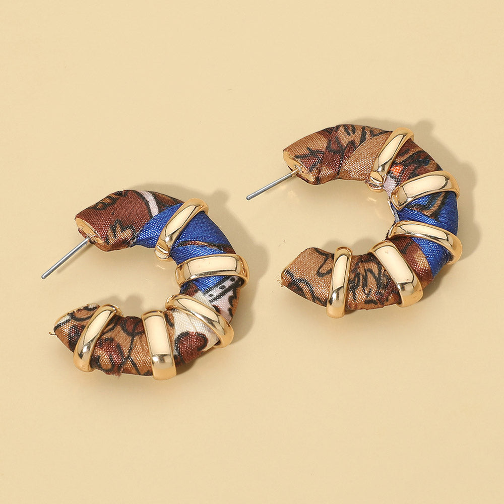 Madeline Love Blue Chunky Fabric Wrapped Hoop Earrings