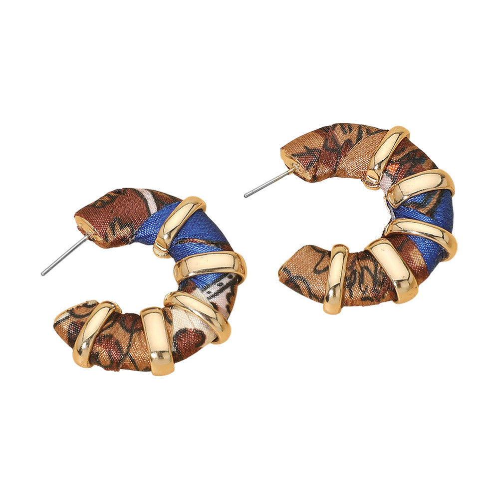 Madeline Love Blue Chunky Fabric Wrapped Hoop Earrings - desc