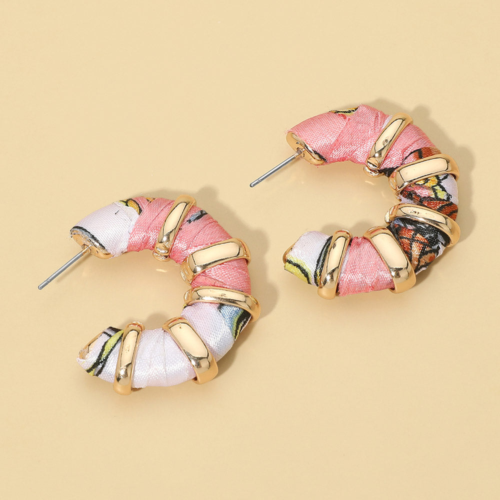 Madeline Love Pink Chunky Fabric Wrapped Hoop Earrings