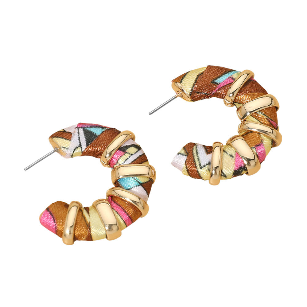 Madeline Love Multi Chunky Fabric Wrapped Hoop Earrings - desc