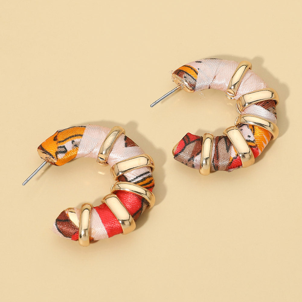 Madeline Love Red Chunky Fabric Wrapped Hoop Earrings