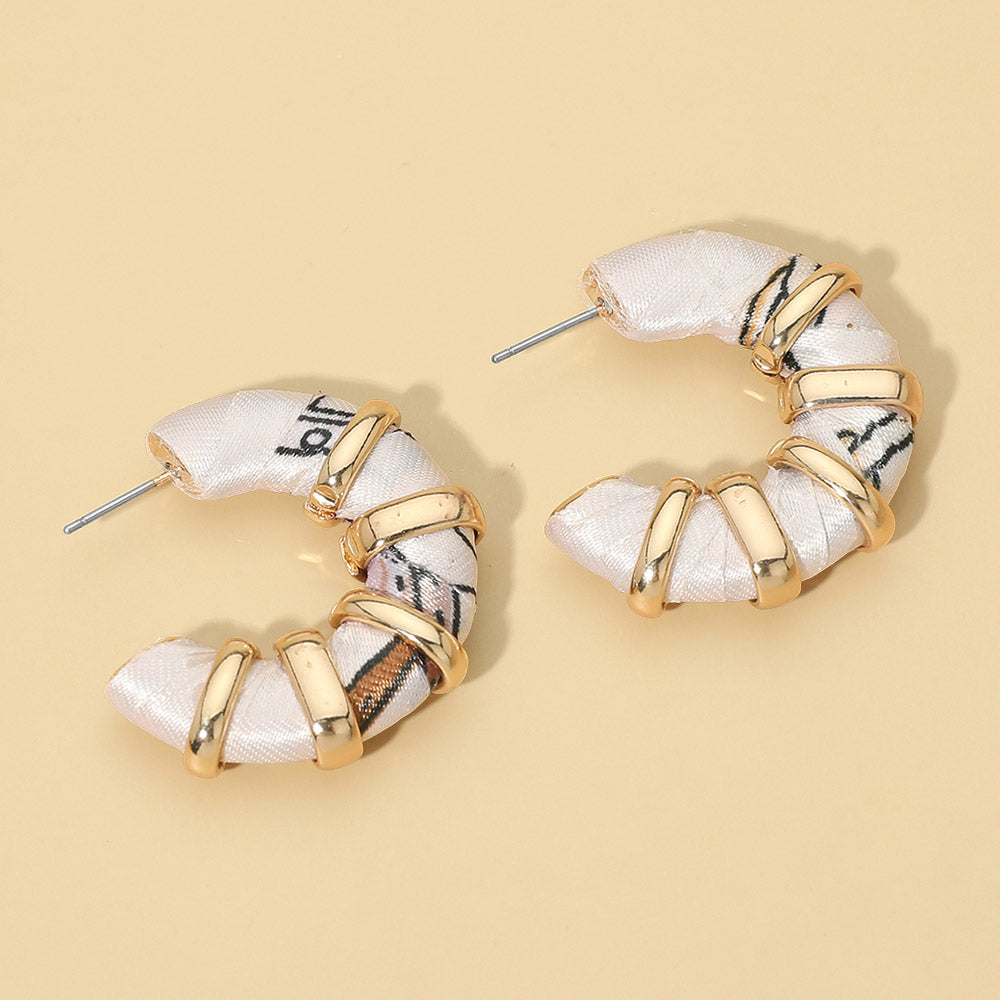 Madeline Love White Chunky Fabric Wrapped Hoop Earrings