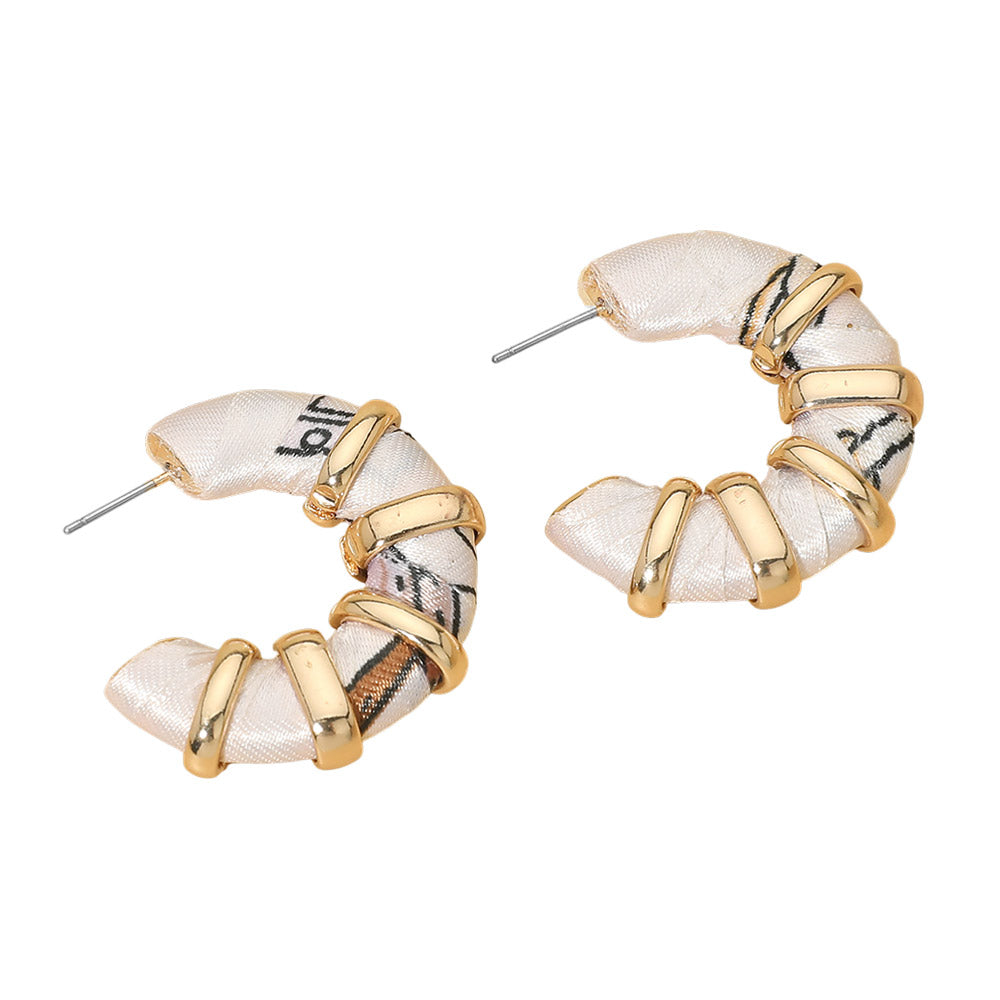Madeline Love White Chunky Fabric Wrapped Hoop Earrings - desc