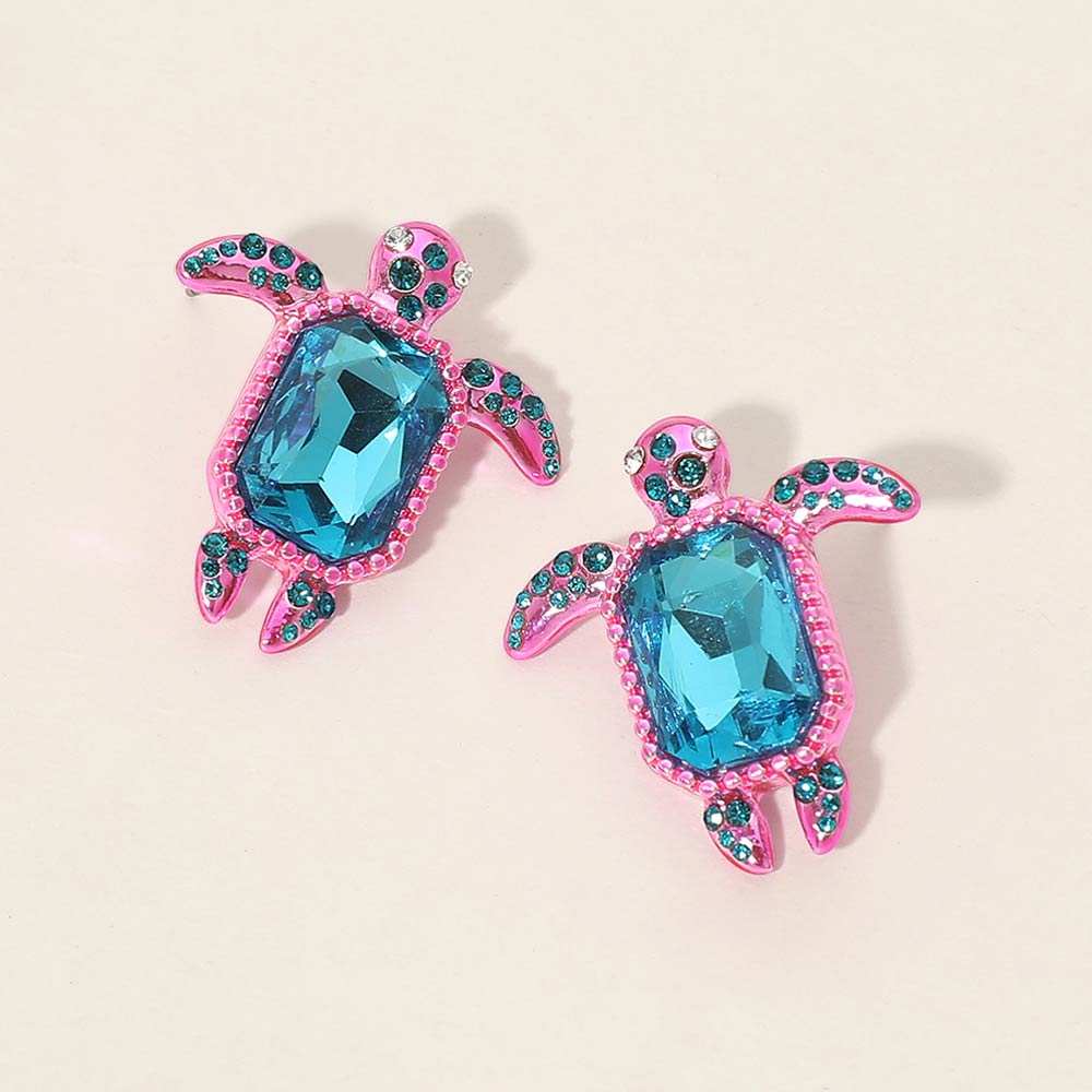 Madeline Love Light, Pink Rhinestone Accent Sea Turtle Earrings