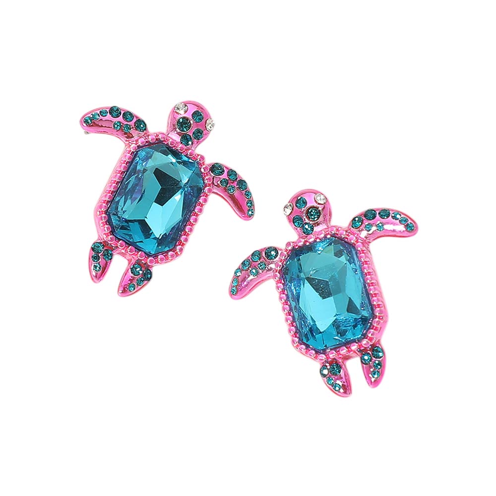 Madeline Love Light, Pink Rhinestone Accent Sea Turtle Earrings - desc