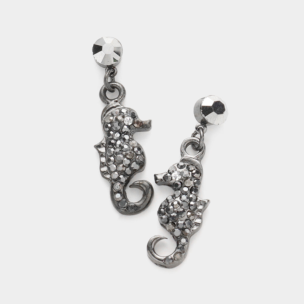 Hematite Pave seahorse earrings