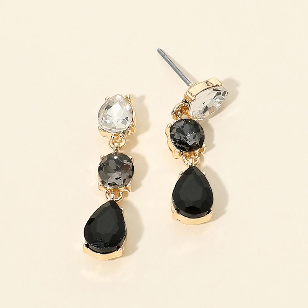 Madeline Love Black, Multi Triple Teardrop Stone Cluster Link Drop Earrings