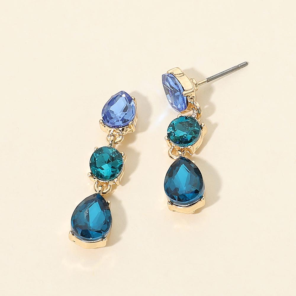 Madeline Love Blue, Multi Triple Teardrop Stone Cluster Link Drop Earrings