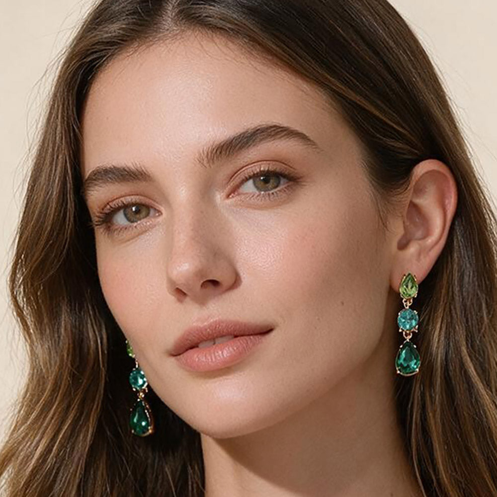 Madeline Love Green, Multi Triple Teardrop Stone Cluster Link Drop Earrings