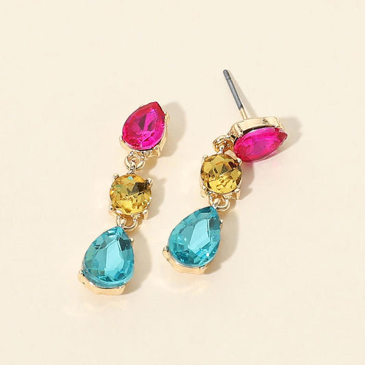 Madeline Love Multi Triple Teardrop Stone Cluster Link Drop Earrings