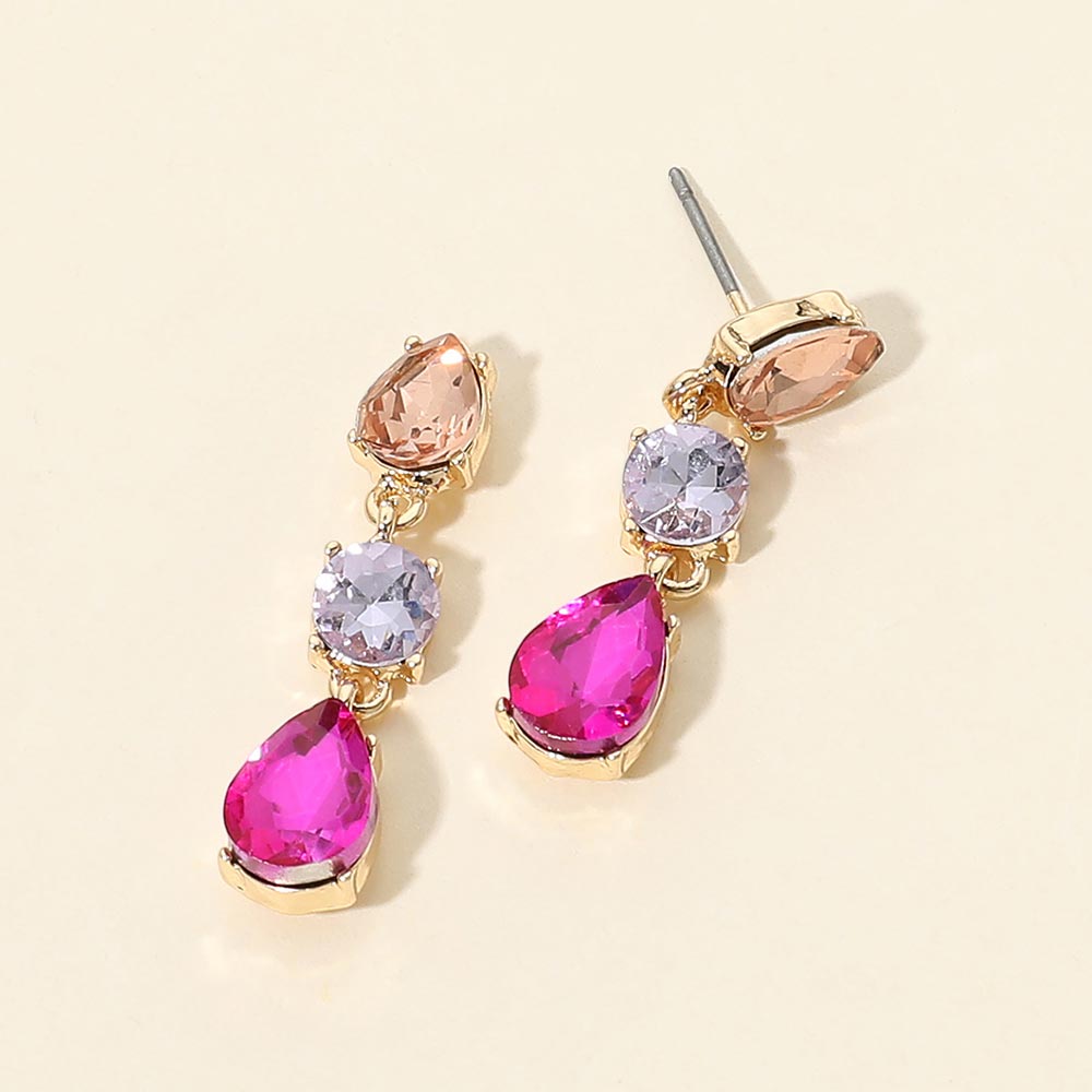 Madeline Love Multi, Pink Triple Teardrop Stone Cluster Link Drop Earrings